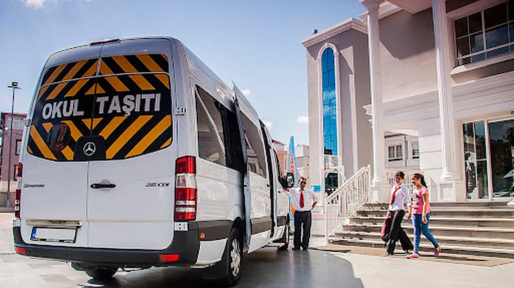 Students boarding a school shuttle